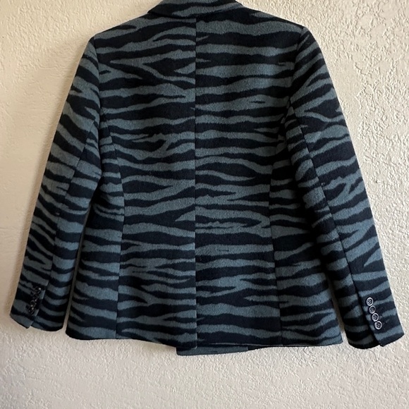 Ann Taylor Green Zebra Print Wool Coat‎ Double Breasted Statement Blazer Petite - Picture 5 of 10